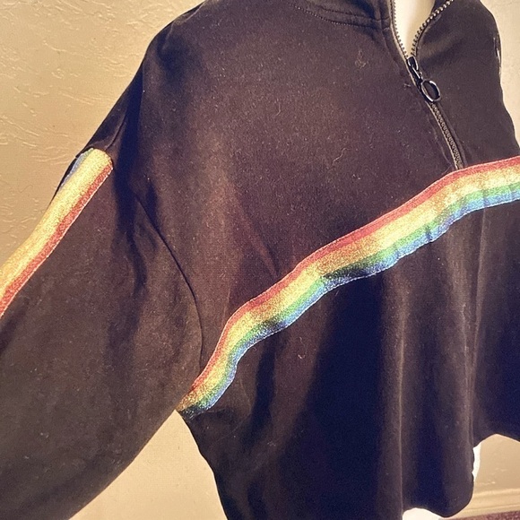 Disney Rainbow Shirt Women’s 3XL Pullover 1/4 Zip Cropped plus size Black Boxy - Picture 4 of 11